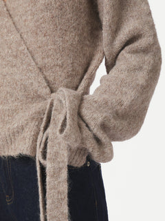 Ronia Fluffy Wrap Knit Cardigan - Beige Melange