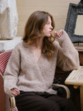 Ronia Fluffy Wrap Knit Cardigan - Beige Melange