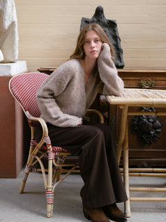 Ronia Fluffy Wrap Knit Cardigan - Beige Melange