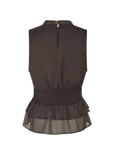Ansol Solid Chiffon Top - Dark Brown