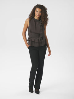Ansol Solid Chiffon Top - Dark Brown