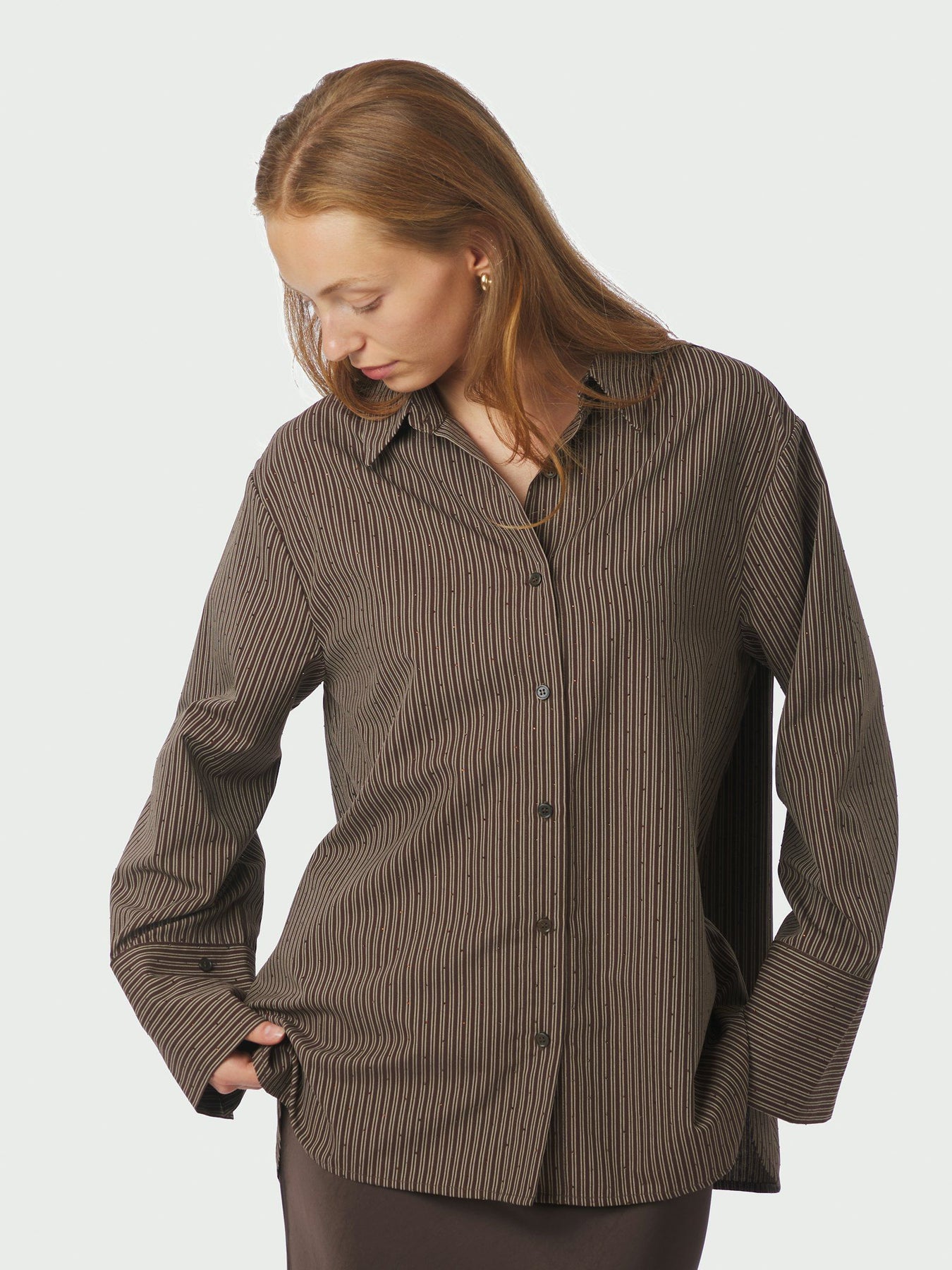 Dita Striped Line Shirt - Dark Brown