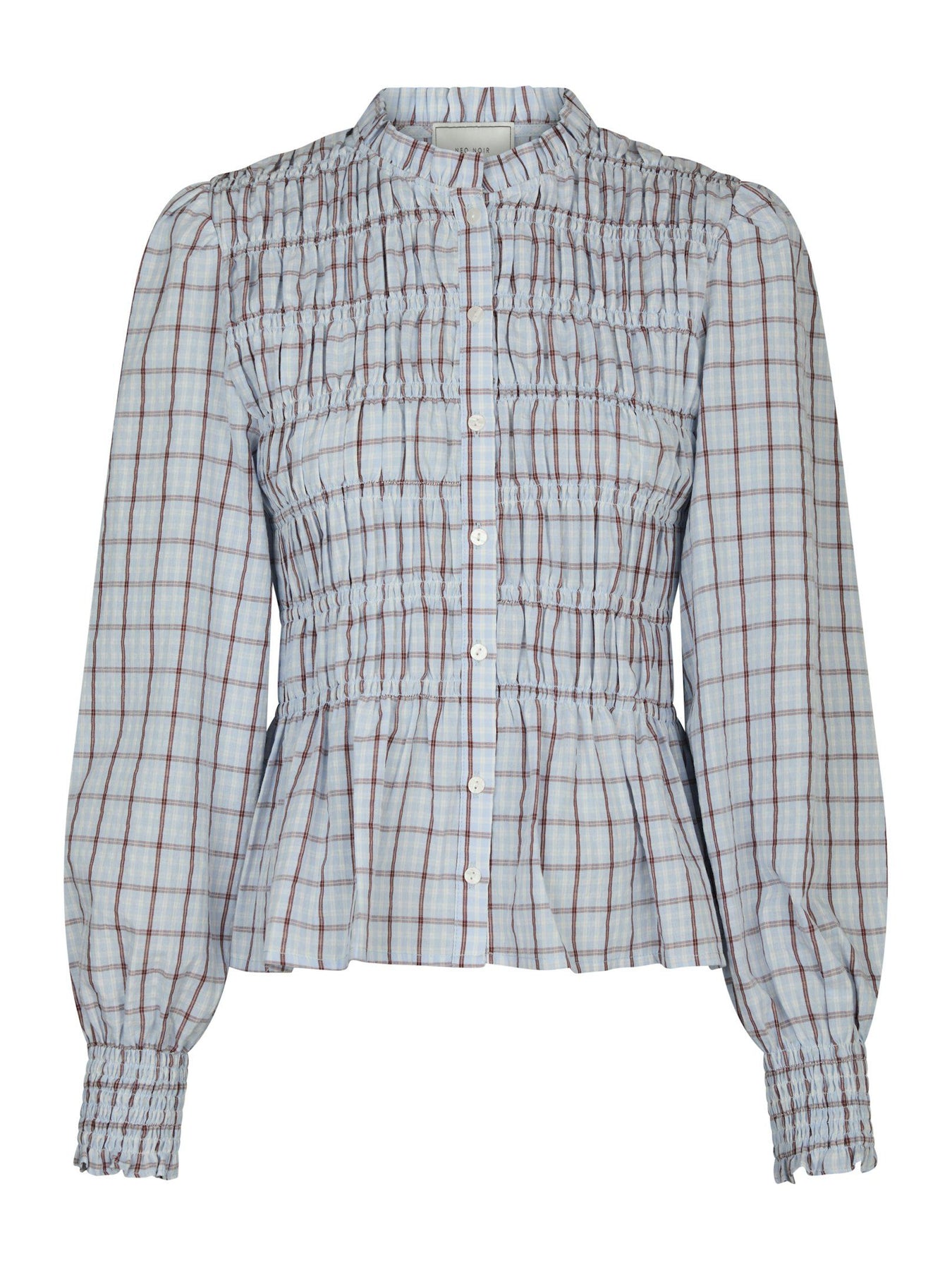 Mocca Smock Check Blouse - Light Blue