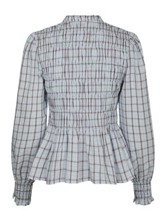 Mocca Smock Check Blouse - Light Blue