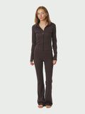 Nolana Zip Blouse - Chocolate Brown