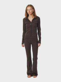 Nolana Zip Blouse - Chocolate Brown