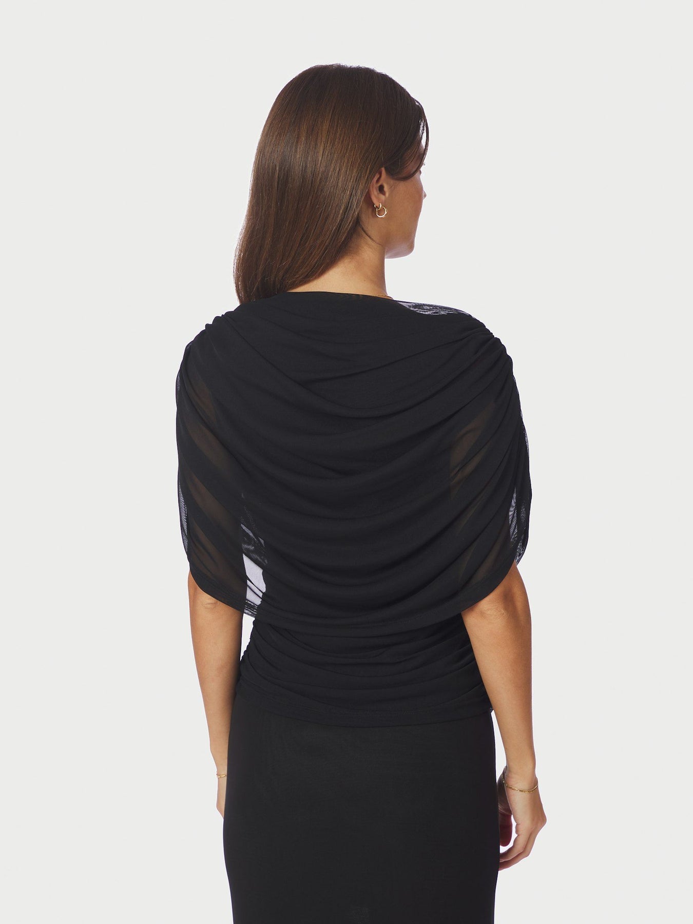 Cottuna Drapy Mesh Top - Black