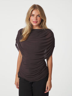 Cottuna Drapy Mesh Top - Brown