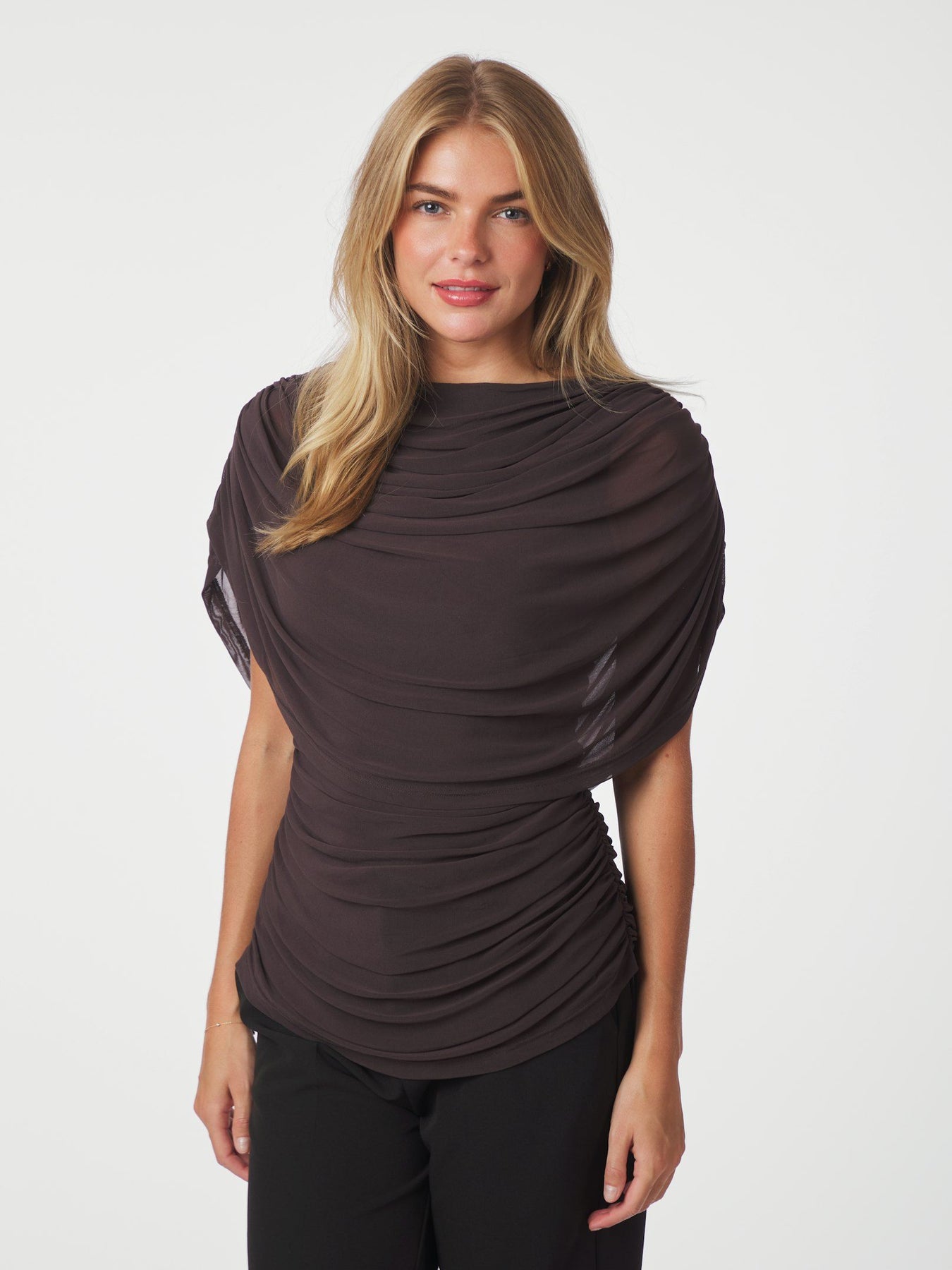 Cottuna Drapy Mesh Top - Brown