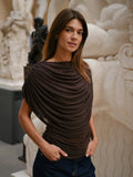 Cottuna Drapy Mesh Top - Brown