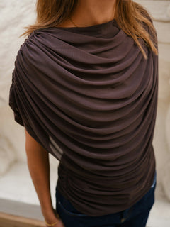 Cottuna Drapy Mesh Top - Brown