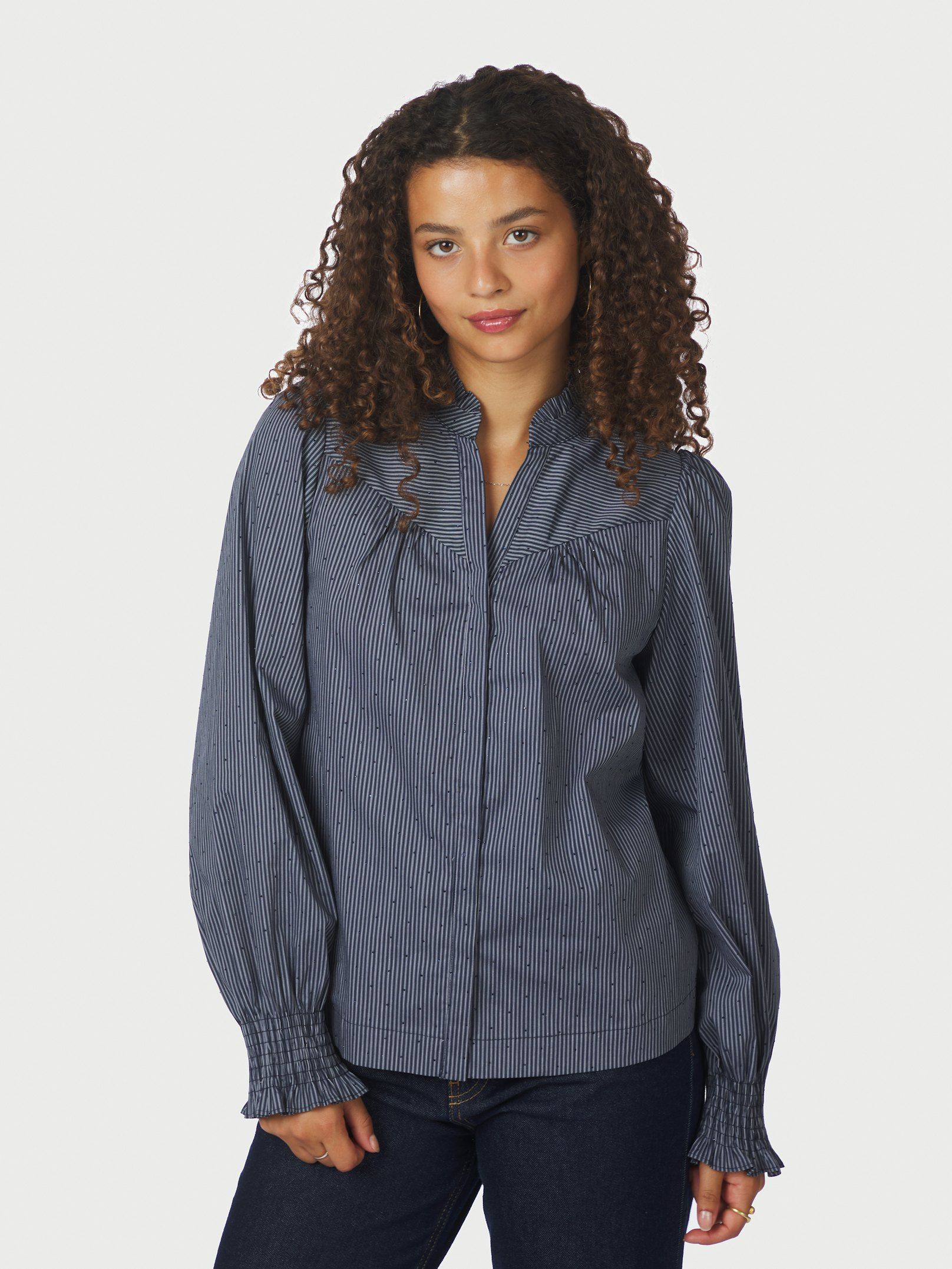 Astrida Stripe Stone Blouse - Navy