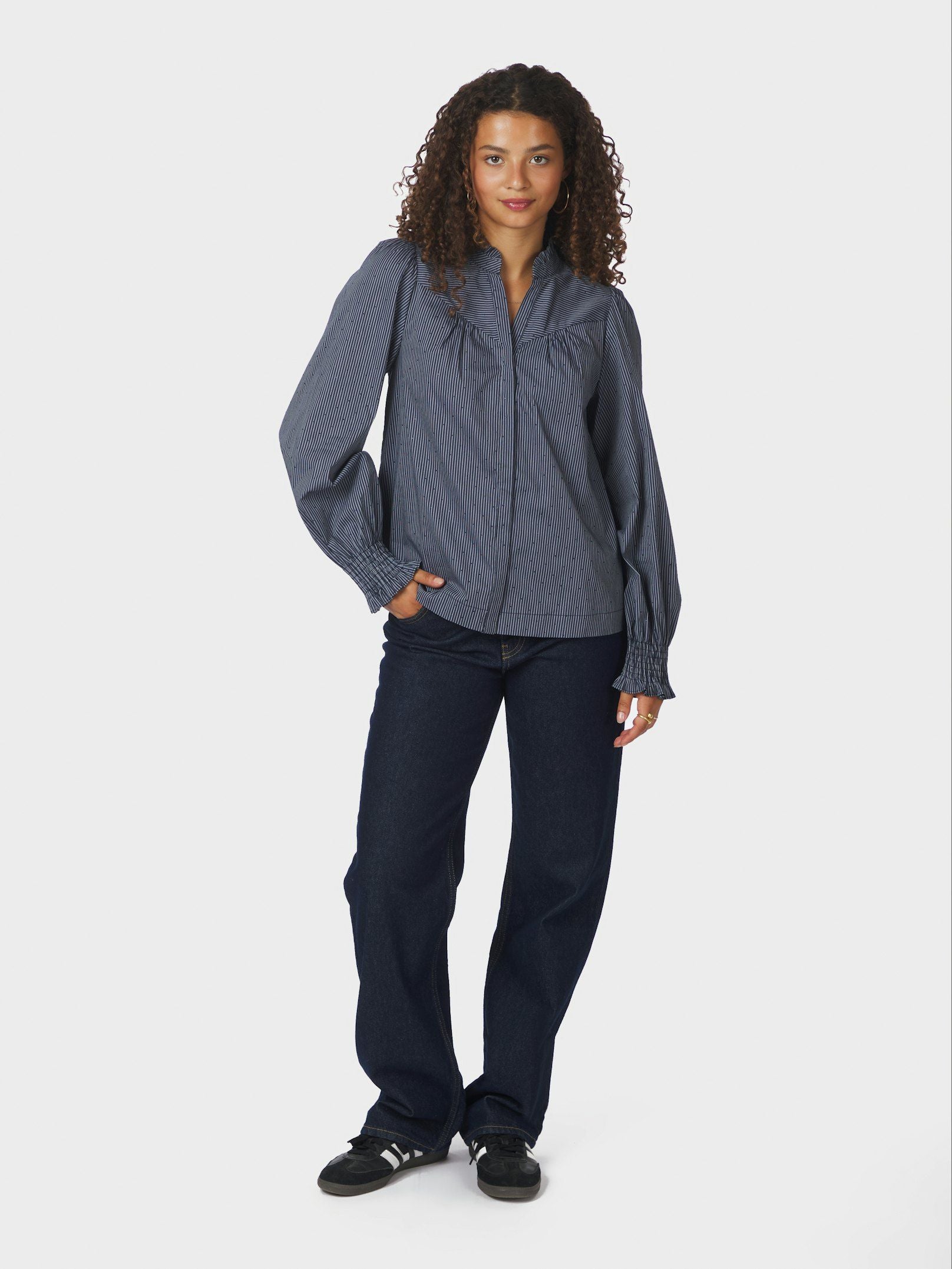 Astrida Stripe Stone Blouse - Navy