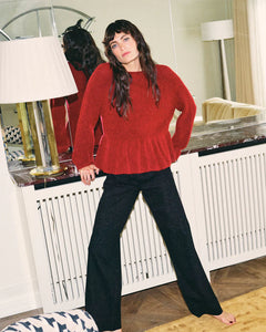 Thora O-Neck Frill Knit - Rhythmic Red