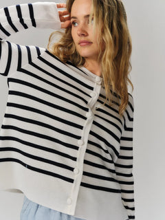 Sissy Merino Jacket - White With Navy Stripes