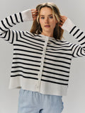 Sissy Merino Jacket - White With Navy Stripes