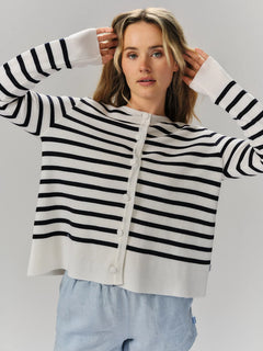 Sissy Merino Jacket - White With Navy Stripes