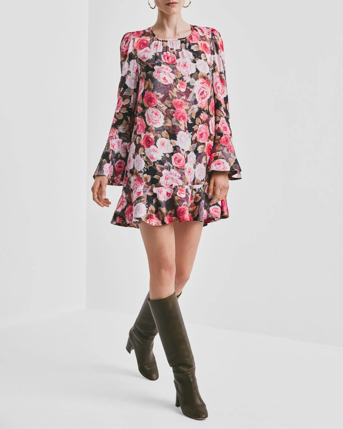 Satin Shift Dress - Midnight Roses