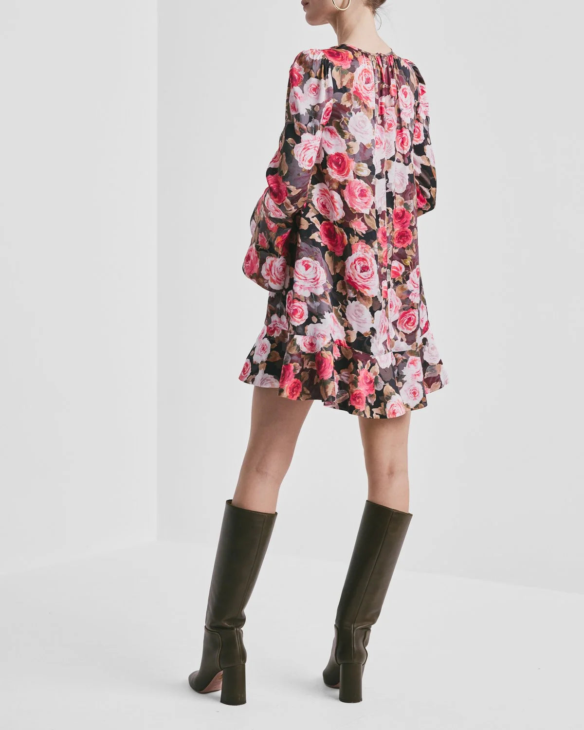 Satin Shift Dress - Midnight Roses