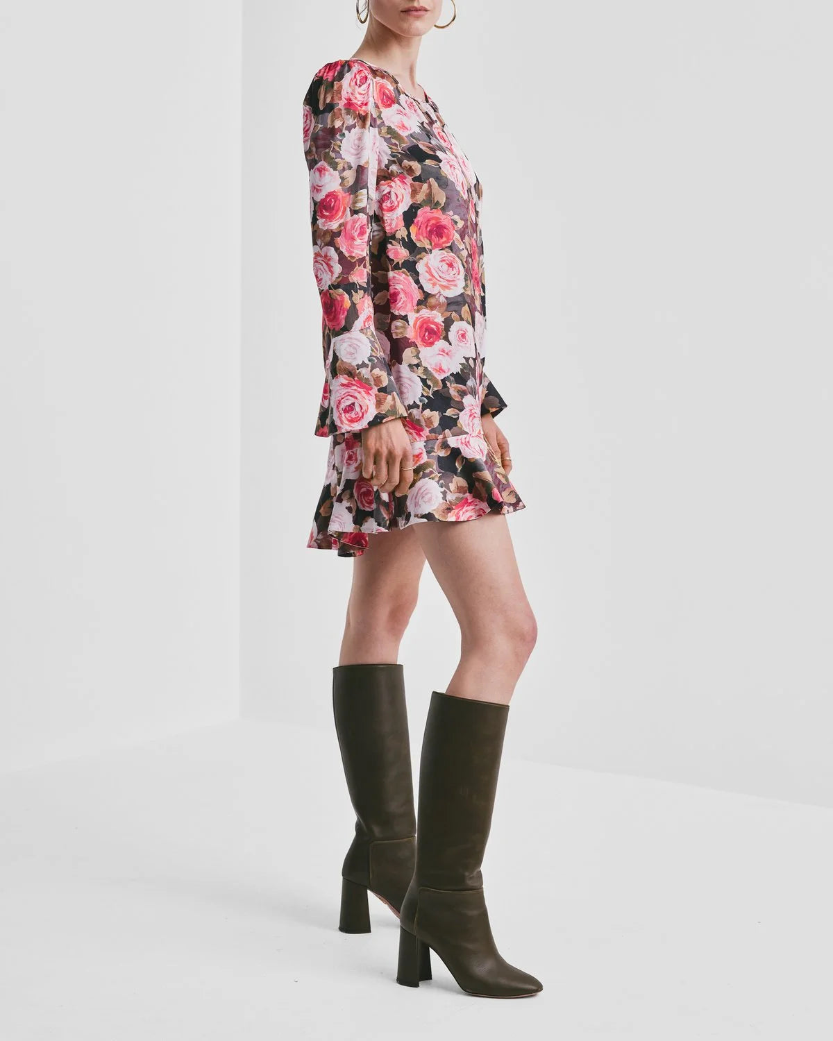 Satin Shift Dress - Midnight Roses