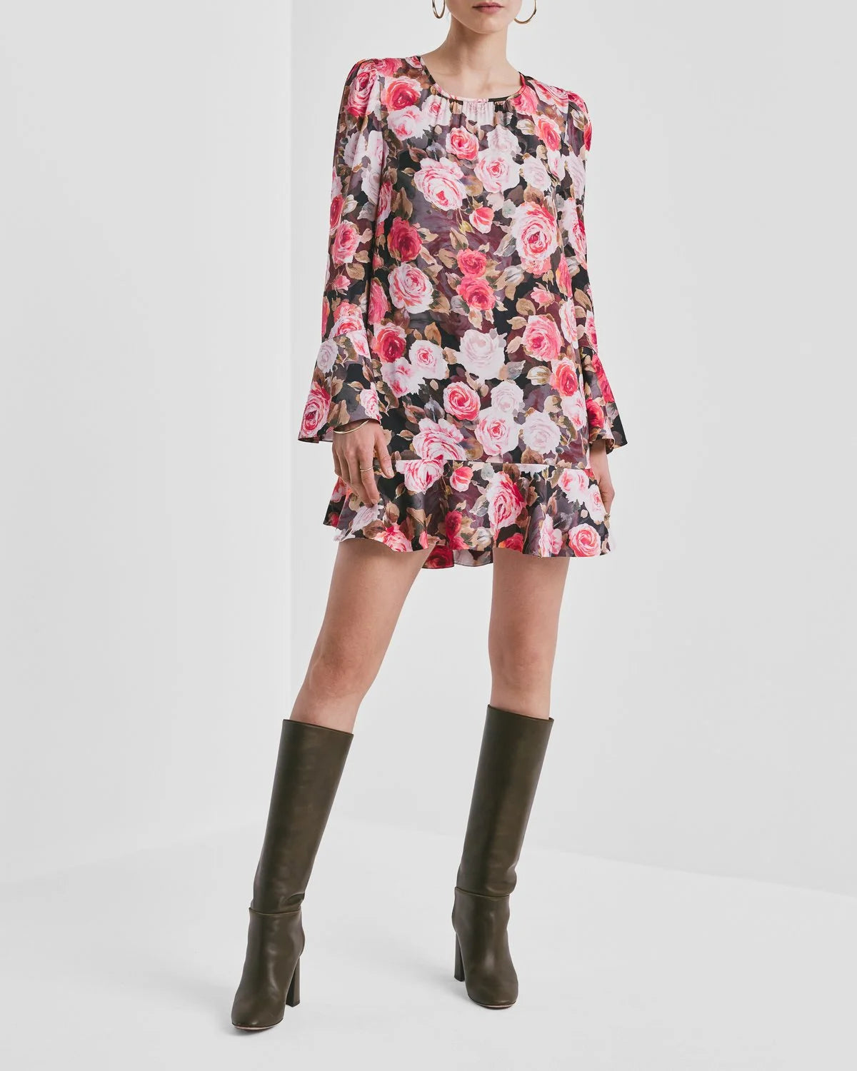 Satin Shift Dress - Midnight Roses