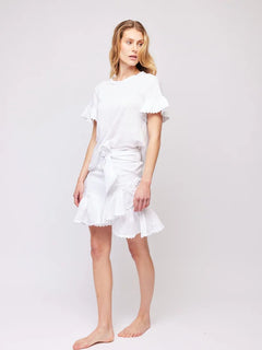 Julli Wavy Linen Skirt - White