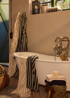 Striped Terry Towel 30X50 - Blackish Navy/ Lt Beige