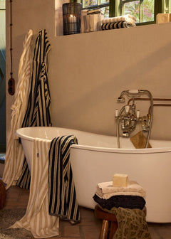 Striped Terry Towel 50X70 - Blackish Navy/ Lt Beige