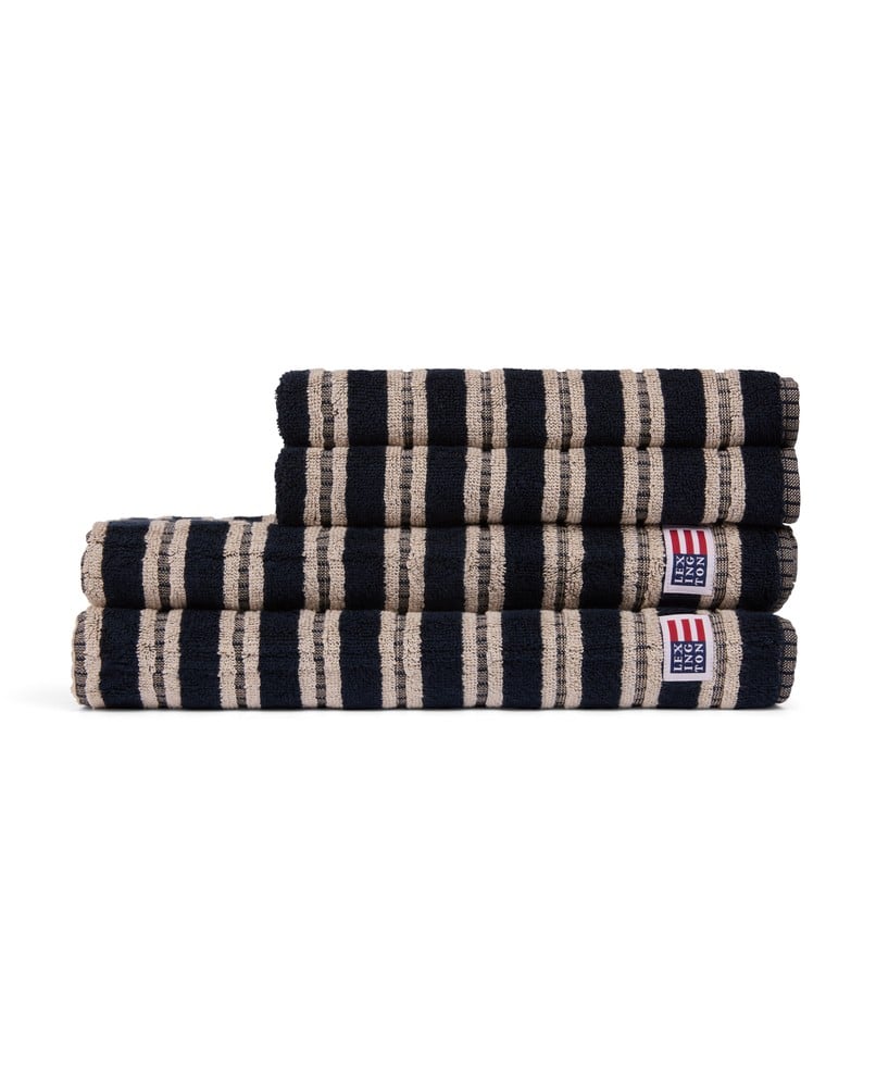 Striped Terry Towel 30X50 - Blackish Navy/ Lt Beige