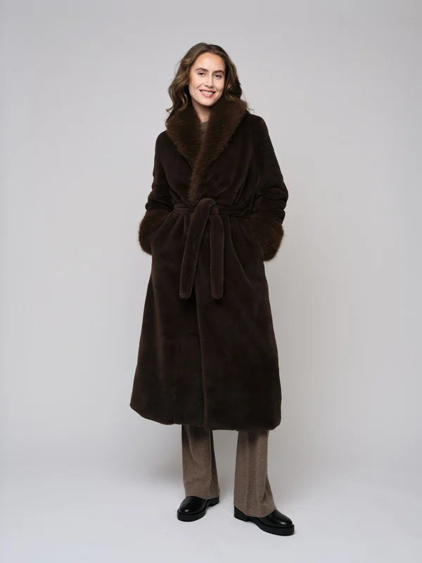 Caroline Fake Fur Jacket - Brown