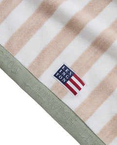 Block Striped Cotton Terry Beach Towel 100X180 - Moonbeam/White/Vintage Green