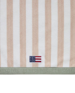 Block Striped Cotton Terry Beach Towel 100X180 - Moonbeam/White/Vintage Green