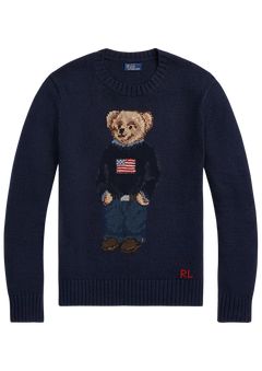 Bear Sweater-Long Sleeve-Pullover - Navy Multi