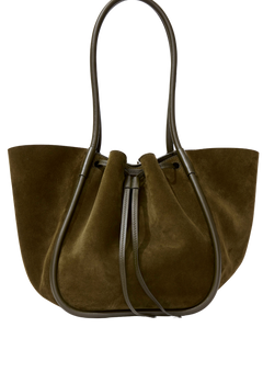 Large Ruched Tote Soft Suede - Olive