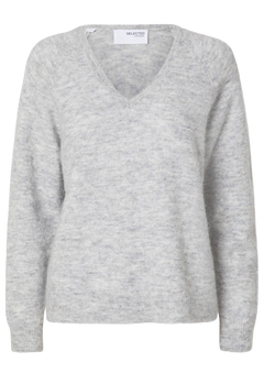Lulu New Ls Knit V-Neck - Light Grey Melange