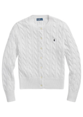 Cable-Knit Cotton Crewneck Cardigan - White