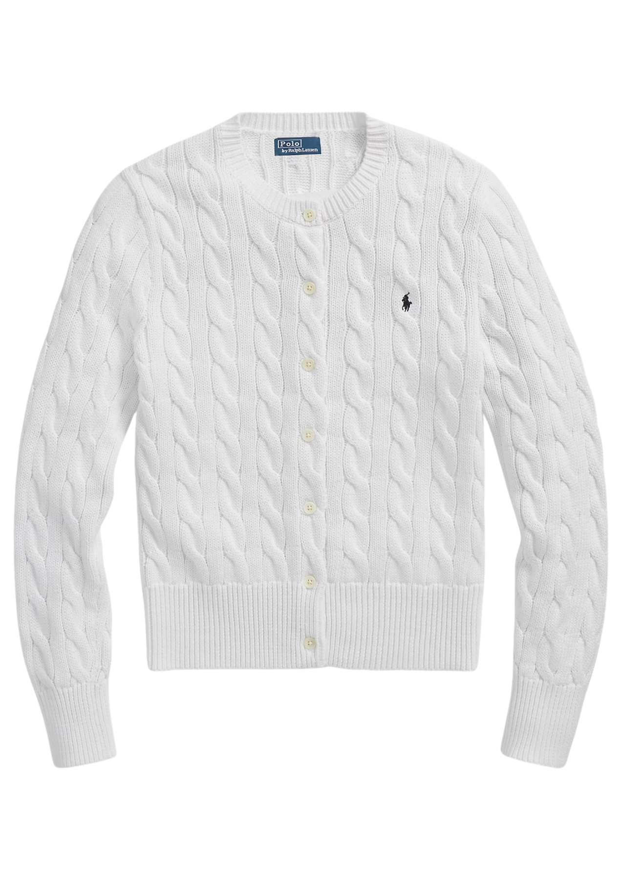 Cable-Knit Cotton Crewneck Cardigan - White