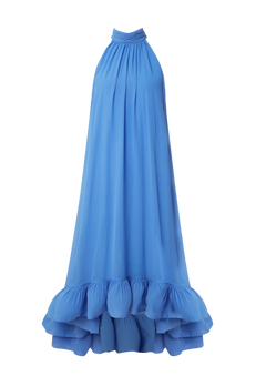 Sabrina Halterneck Ruffled Maxi Dress - Azure Blue