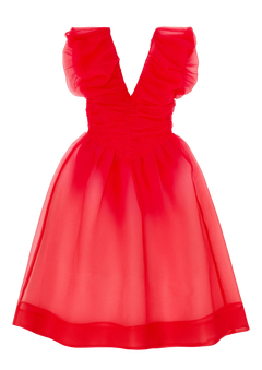 Textured Organza Long Ruched Dress - Mars Red