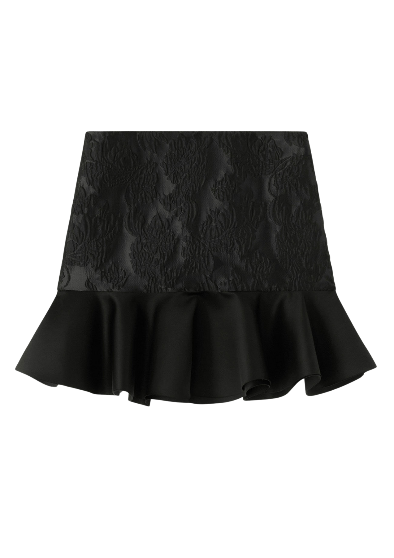 Satin Cloque Mini Skirt - Black