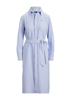 Striped Cotton Oxford Belted Shirtdress - Harbor Island Blue/White