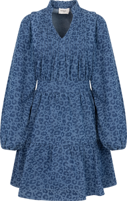 Evina Denim Leo Dress - Blue Leopard