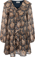 Hellvi Ruffle Chiffon Dress - Beige Paisley