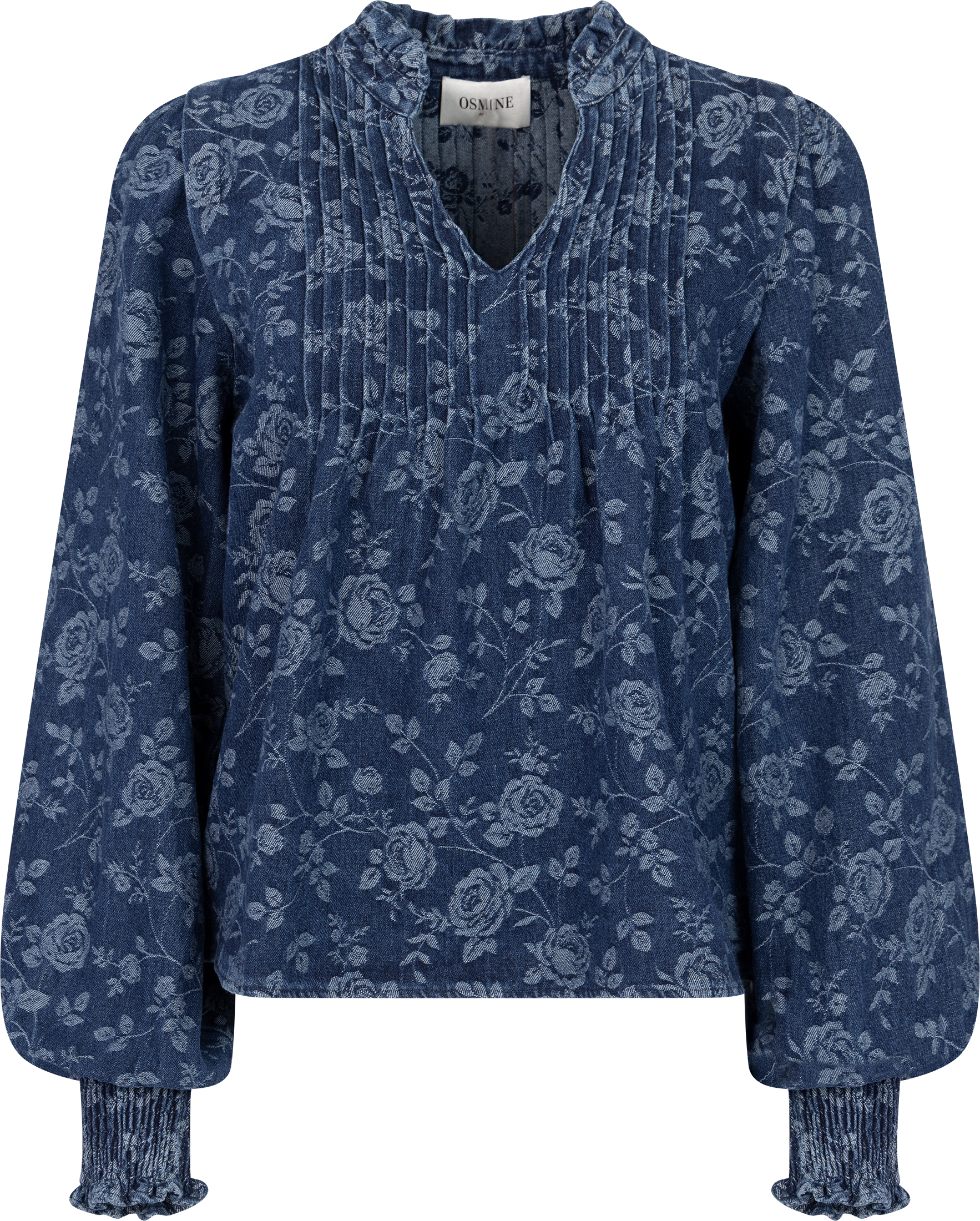 Emma Denim Jacquard Blouse - Blue Flower