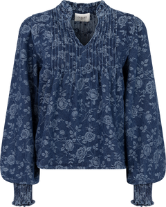 Emma Denim Jacquard Blouse - Blue Flower