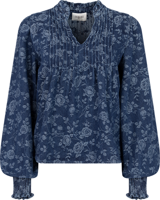 Emma Denim Jacquard Blouse - Blue Flower