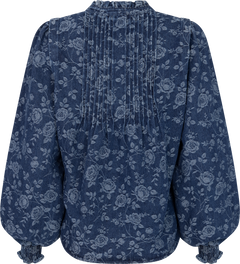 Emma Denim Jacquard Blouse - Blue Flower