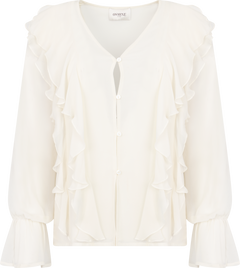 Hellvi Ruffle Chiffon Blouse - Creme