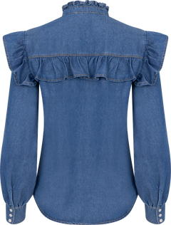Ragna Denim Ruffle Blouse - Blue