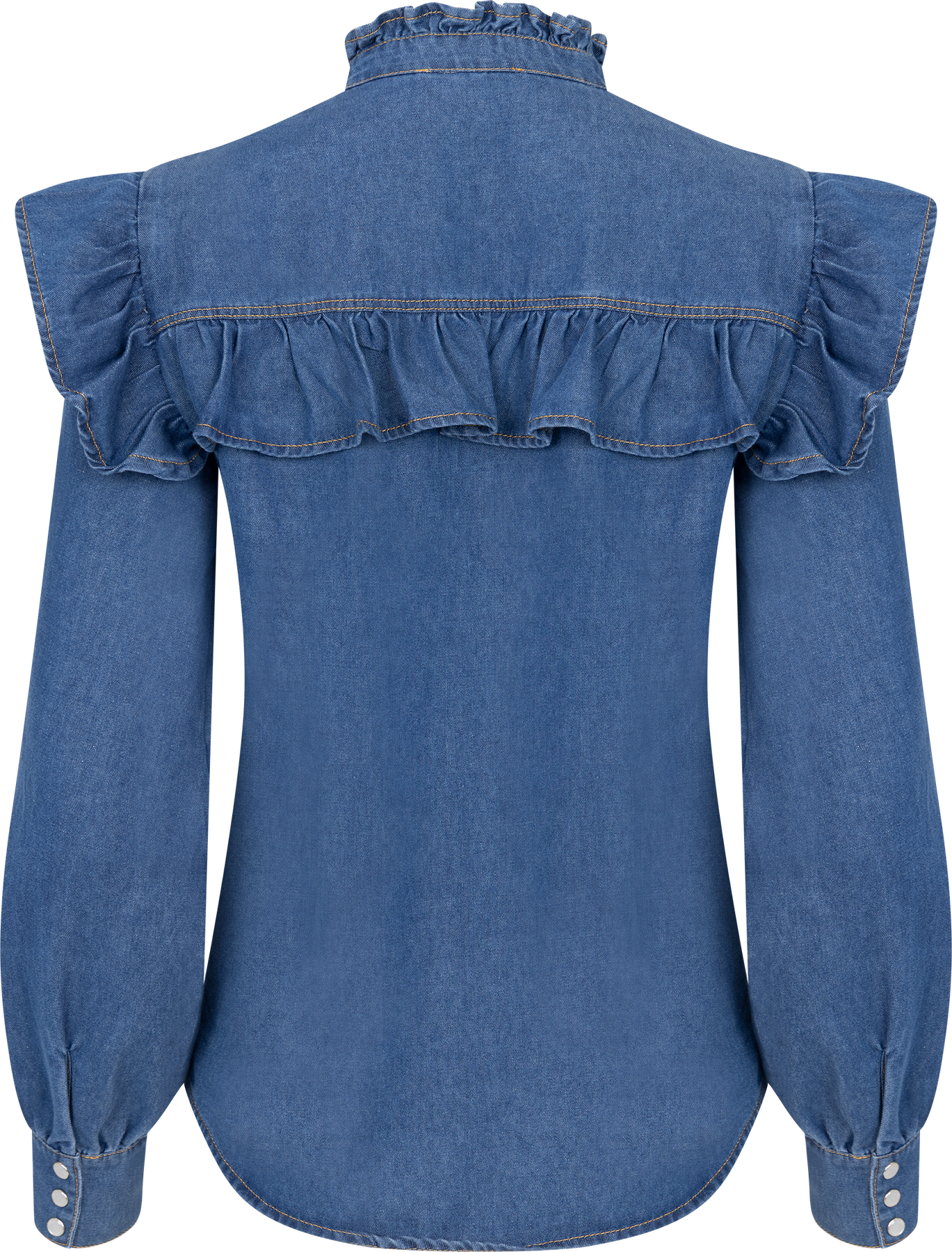 Ragna Denim Ruffle Blouse - Blue